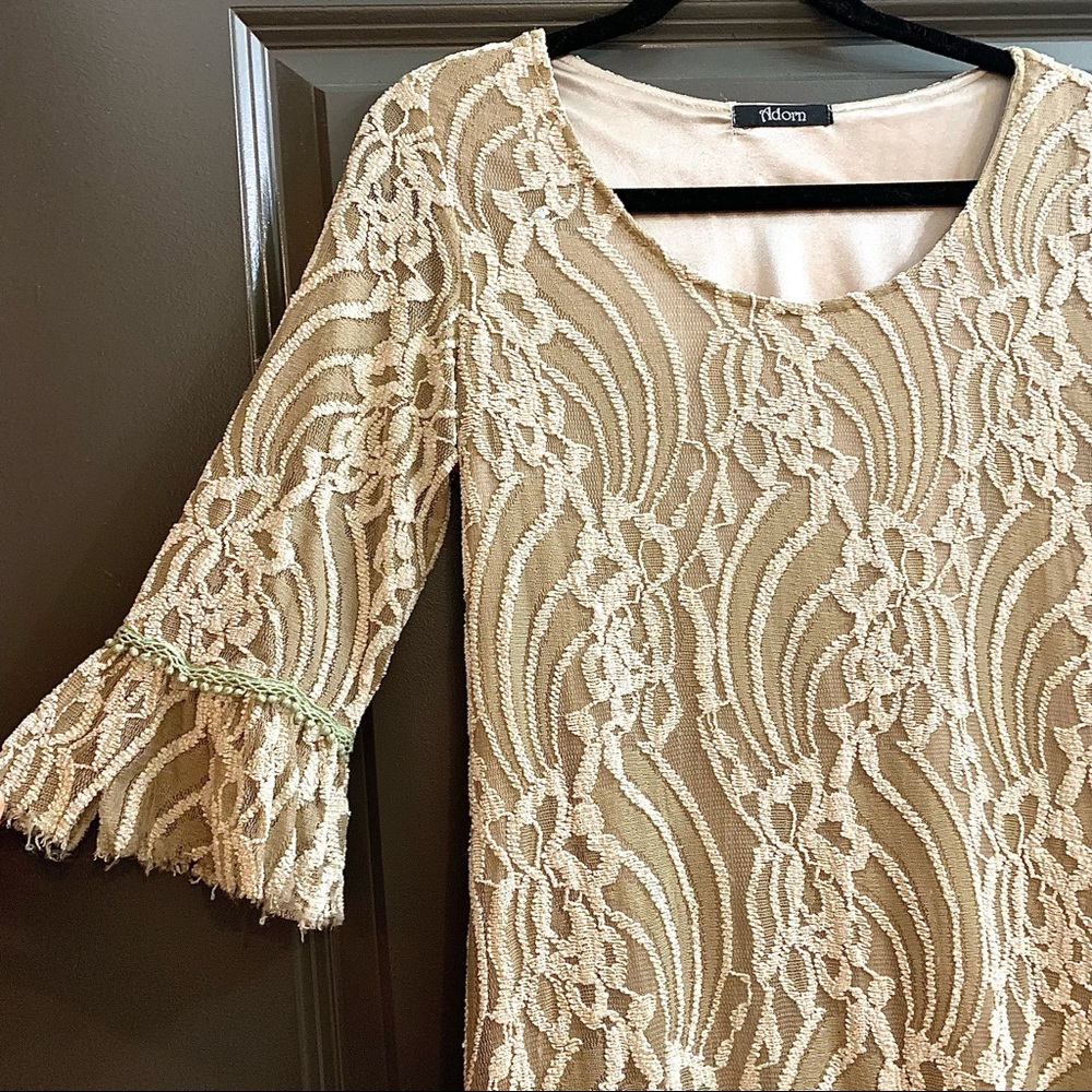 Adorn Tan Lace Ruffled Top - Picture 3 of 9